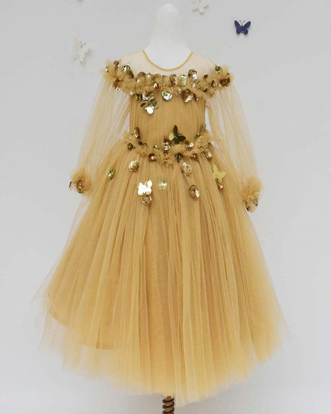 Pre-Order: Golden Glitter Net Gown