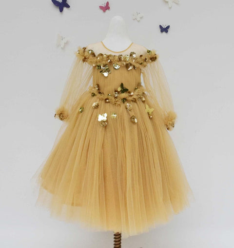 Pre-Order: Golden Glitter Net Gown
