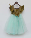 Pre-Order: Golden Shimmer and Aqua Glitter Net Frock