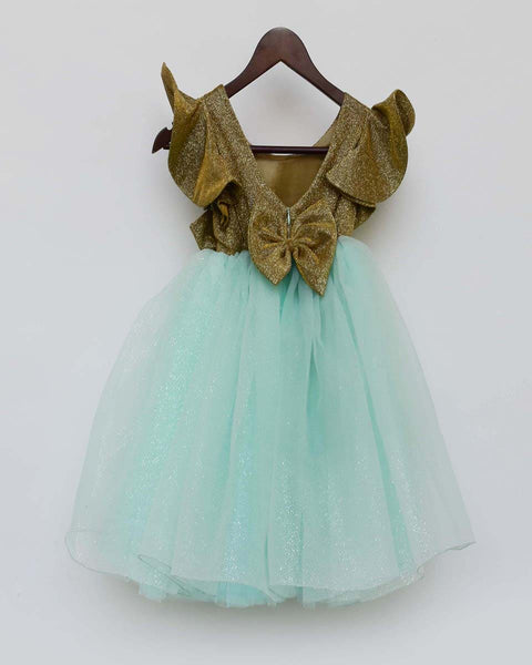 Pre-Order: Golden Shimmer and Aqua Glitter Net Frock
