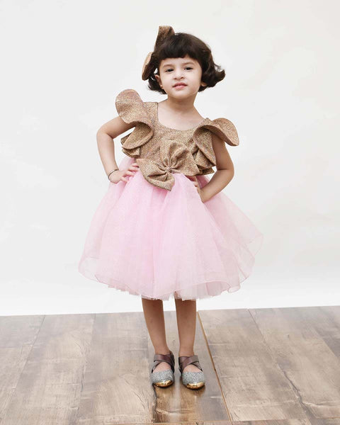 Pre-Order: Golden Shimmer and Pink Glitter Net Frock