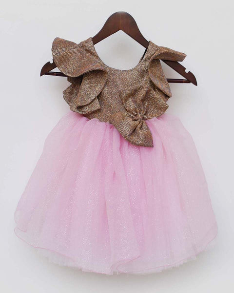Pre-Order: Golden Shimmer and Pink Glitter Net Frock