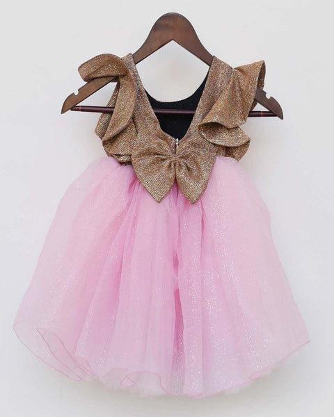 Pre-Order: Golden Shimmer and Pink Glitter Net Frock
