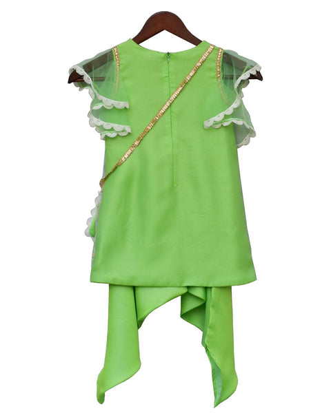 Pre-Order: Green Butti Net Kurti with Dhoti