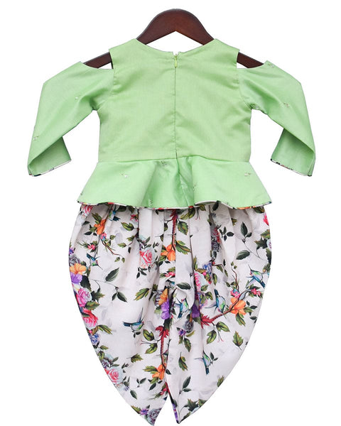 Pre-Order: Green Mirror work Peplum with Printed Dhoti