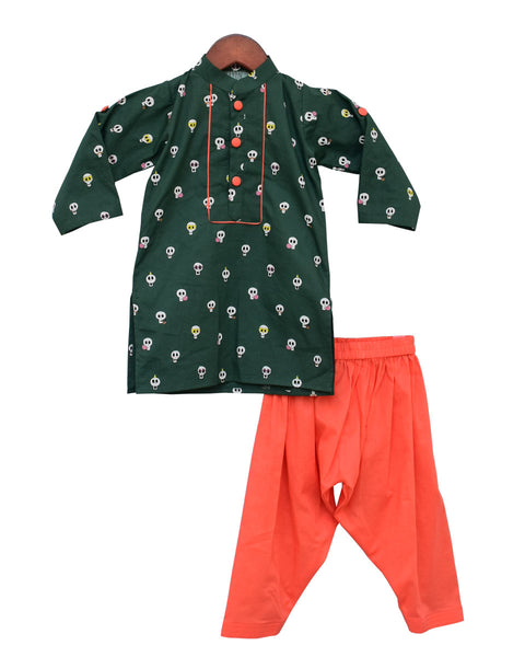 Pre-Order: Green Printed Kurta with Salwar