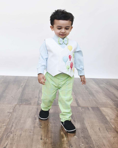 Pre-Order: Green Check Pant with Balloons waist coat