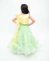 Pre-Order: Green Flowers Net Lehenga with Yellow Net Choli
