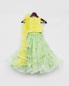 Pre-Order: Green Flowers Net Lehenga with Yellow Net Choli