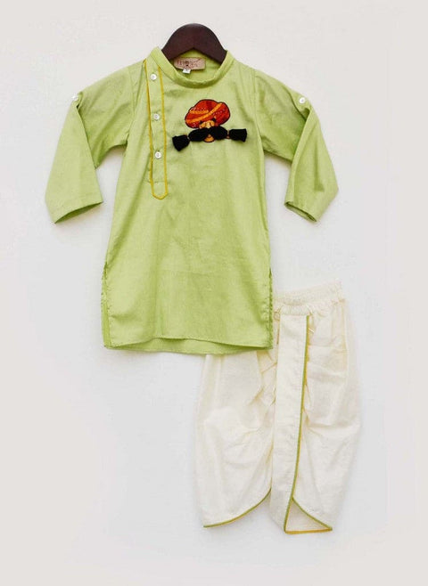 Pre-Order: Green Kurta with Off White Dhoti Set
