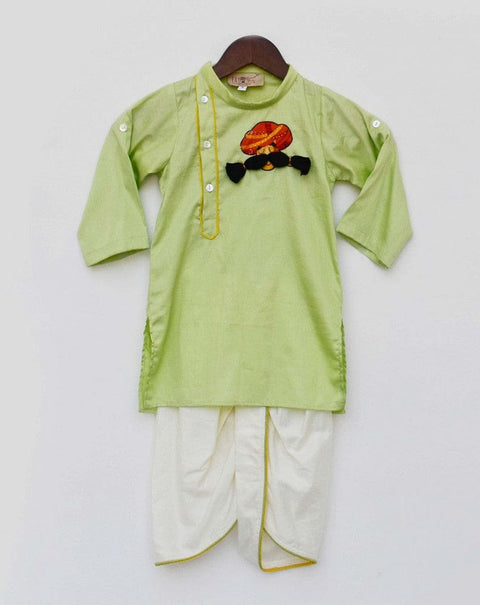 Pre-Order: Green Kurta with Off White Dhoti Set