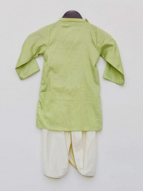 Pre-Order: Green Kurta with Off White Dhoti Set