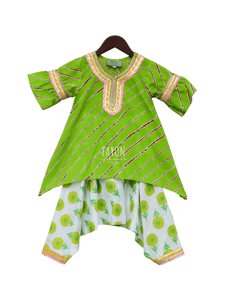Pre-Order: Green Leheriya Kurti with Dhoti