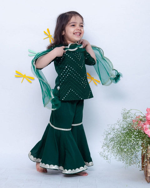 Pre-Order: Green Mirror and Thread work Kurti and Sharara