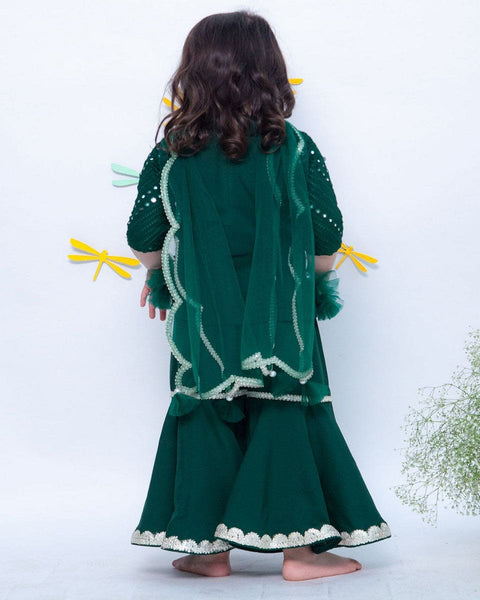 Pre-Order: Green Mirror and Thread work Kurti and Sharara