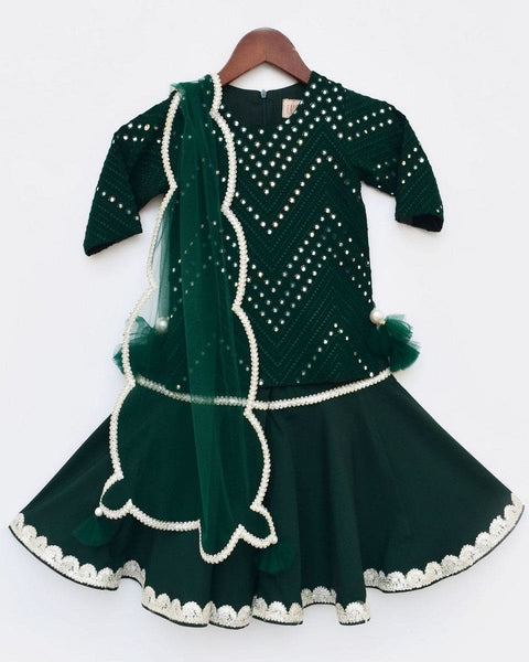 Pre-Order: Green Mirror and Thread work Kurti and Sharara