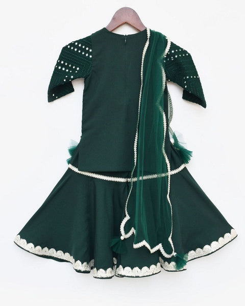 Pre-Order: Green Mirror and Thread work Kurti and Sharara
