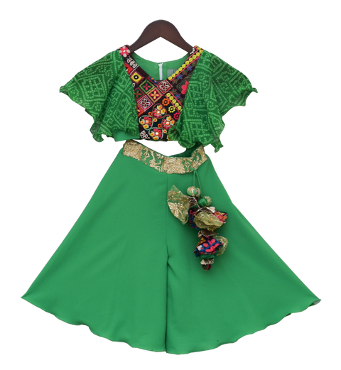 Pre-Order: Green Phulkari Top with Plazzo