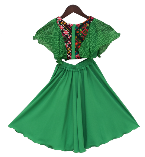 Pre-Order: Green Phulkari Top with Plazzo