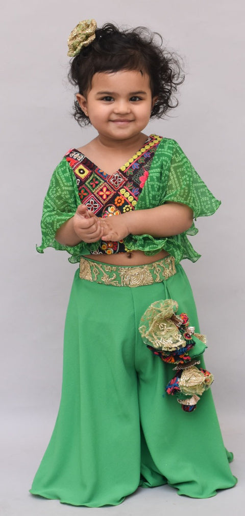 Pre-Order: Green Phulkari Top with Plazzo