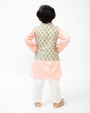Pre-Order: Green Print Jacket with Peach Kurta Set