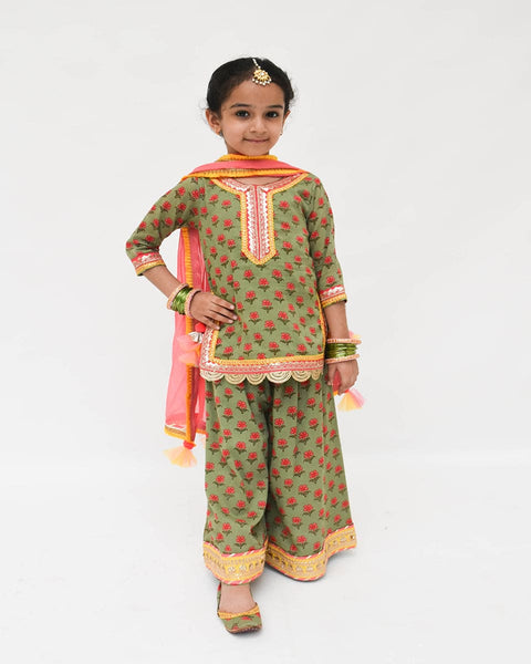 Pre-Order: Green Print Kurti Sharara