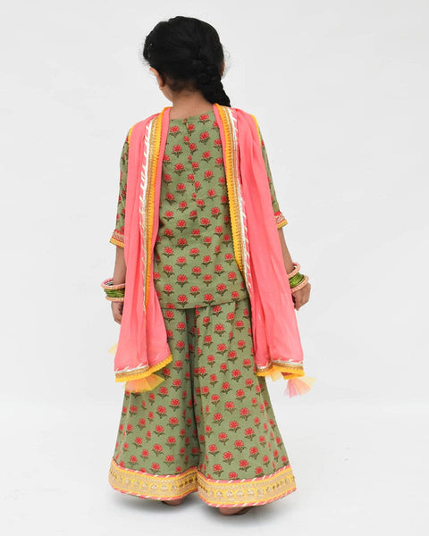 Pre-Order: Green Print Kurti Sharara