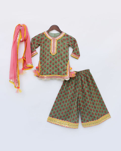 Pre-Order: Green Print Kurti Sharara