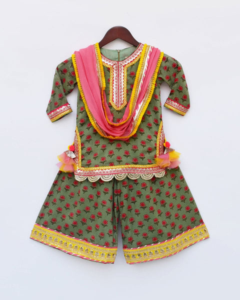Pre-Order: Green Print Kurti Sharara