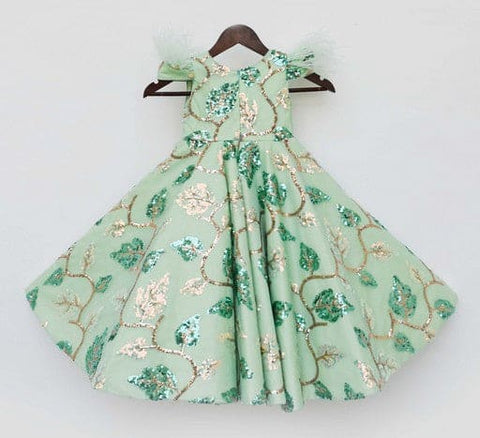 Pre-Order: Green Sequins Embroidery Gown