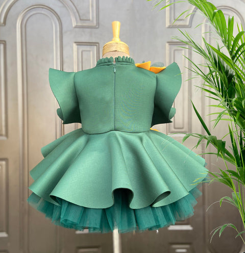 Pre-Order: Green Knee Length Dress with Yellow Flowers