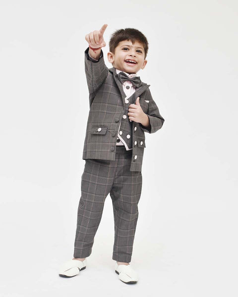 Pre-Order: Grey Check Coat Pant Set