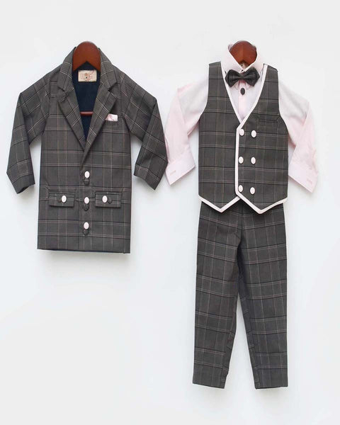Pre-Order: Grey Check Coat Pant Set