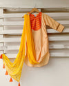 Orange Cowl Bee Embroidered Patch and Stitched Dupatta with Gota Work