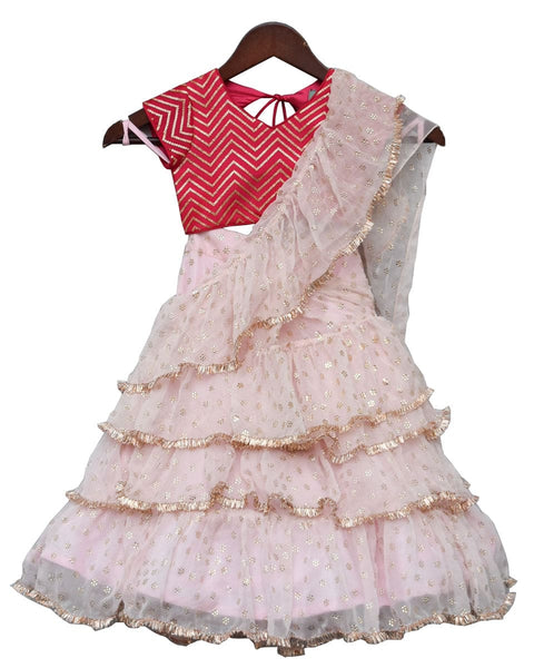 Pre-Order: Hot Pink Embroidery Choli with Baby Pink Saree