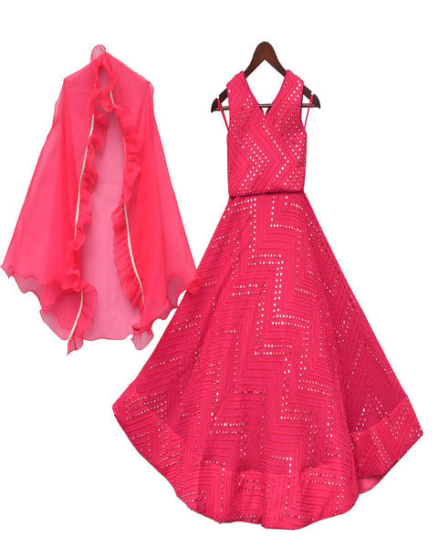Pre-Order: Hot Pink Embroidery Choli with Lehenga & Cape