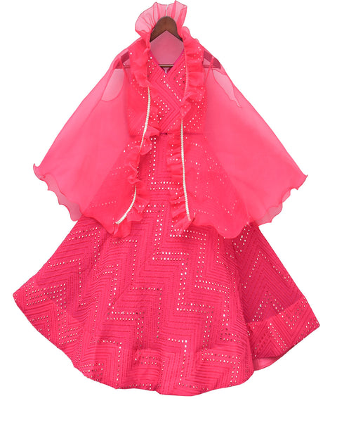 Pre-Order: Hot Pink Embroidery Choli with Lehenga & Cape