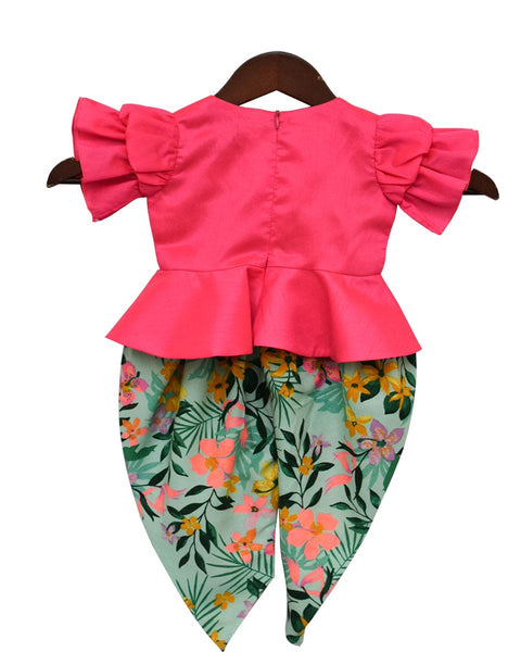 Pre-Order: Hot Pink Peplum Top with Printed Dhoti