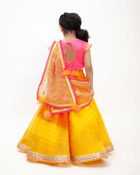 Pre-Order: Hot Pink Choli with Yellow Organza Lehenga