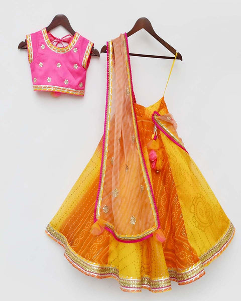 Pre-Order: Hot Pink Choli with Yellow Organza Lehenga