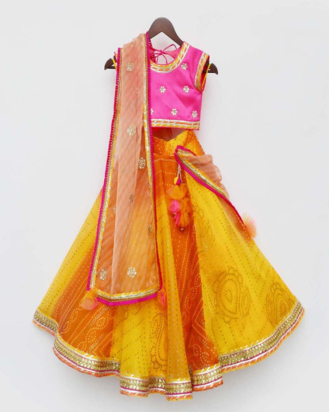 Pre-Order: Hot Pink Choli with Yellow Organza Lehenga