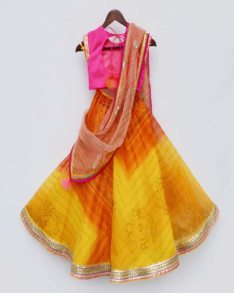 Pre-Order: Hot Pink Choli with Yellow Organza Lehenga