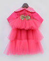 Pre-Order: Hot Pink High Low gown with Sequined Cape