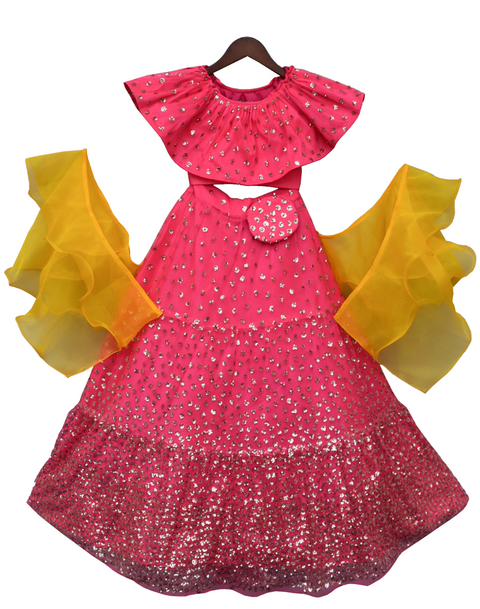 Pre-Order: Hot Pink Sequence Top with Lehenga