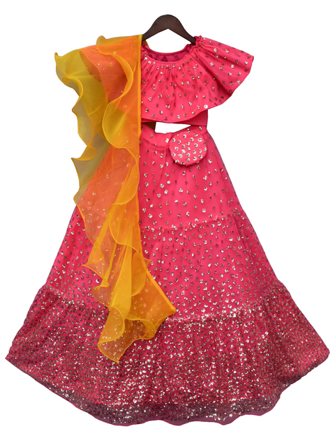 Pre-Order: Hot Pink Sequence Top with Lehenga