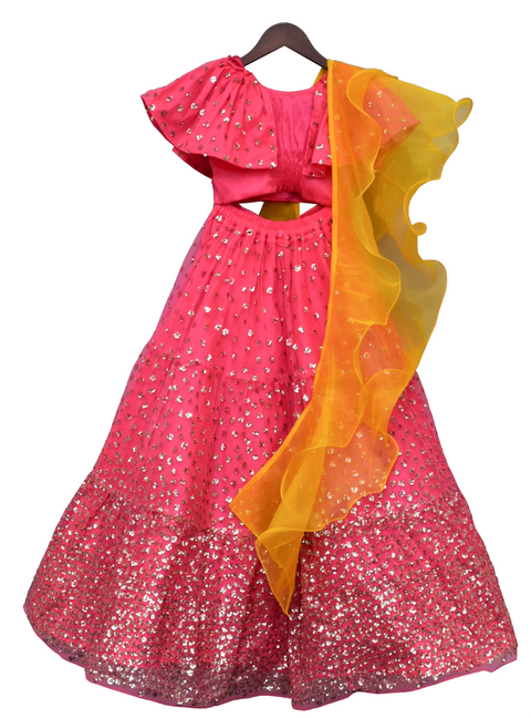 Pre-Order: Hot Pink Sequence Top with Lehenga