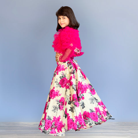 Pre-Order: Ruffled shrug with printed skirt and top