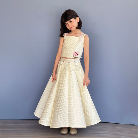 Pre-Order: Mini me Ghagra choli in quilted cream silk