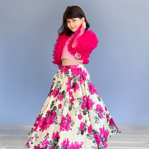 Pre-Order: Ruffled shrug with printed skirt and top