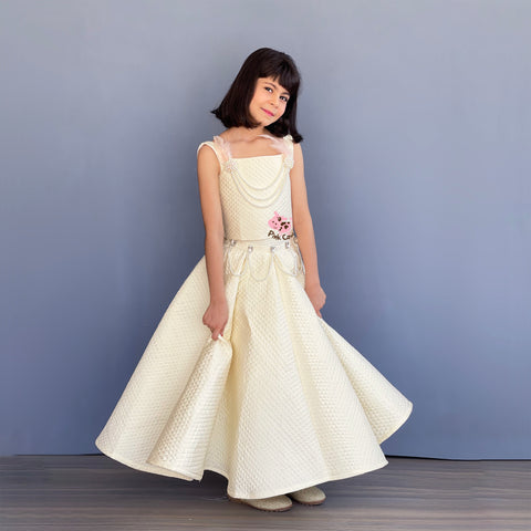 Pre-Order: Mini me Ghagra choli in quilted cream silk